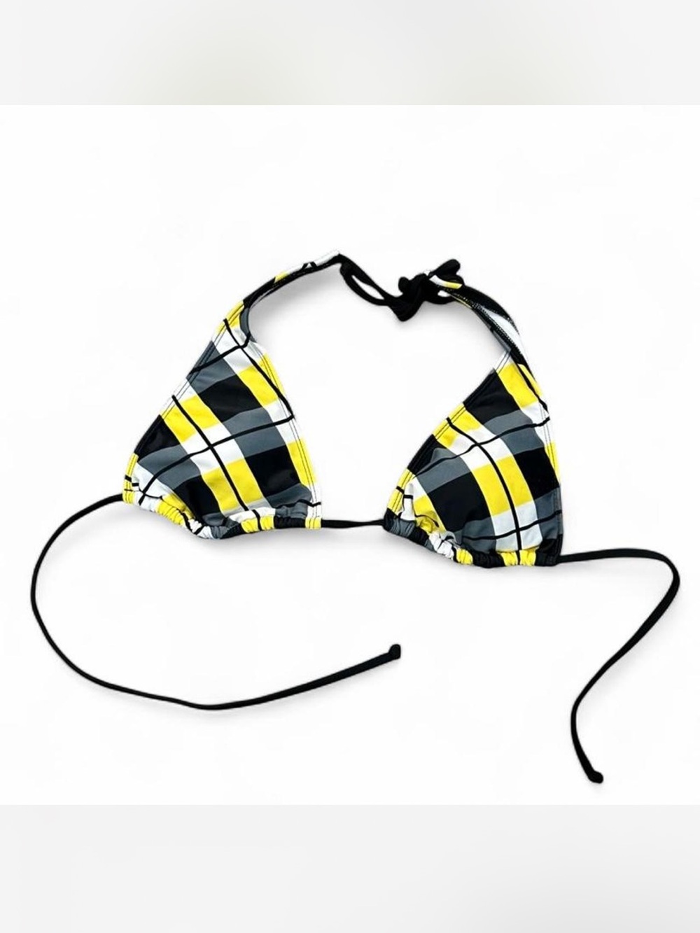 Hobie Yellow, Black & Gray Plaid Triangle Swim Top